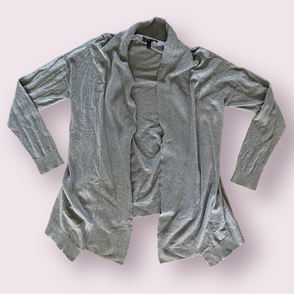 Grey Cardigan L Sharkbite/Asymmetric Hem Open-Front Banana Republic